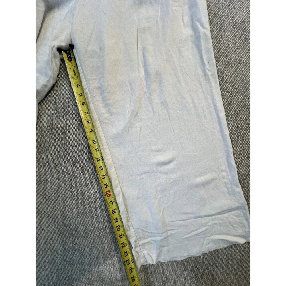 H&M White 100% Linen Wide-Leg Women's Dress Pants, Size XL Zipper, Flat Front